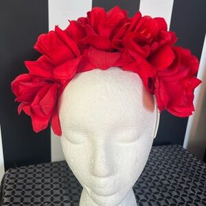 COSTUME Red Floral Headband Fascinator Headpiece Day of the Dead